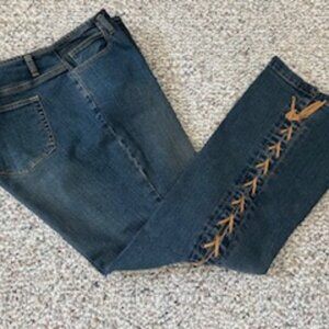Jeans -Washed Boot cut denim, lace leather detailing, Higher quality fabric